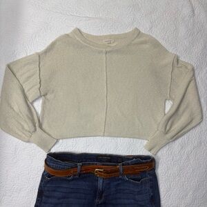Promesa Cream Knit Sweater Fall Capsule Wardrobe Balloon Sleeves | Women’s S